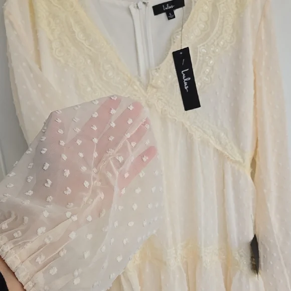 Wistful Moment Ivory Swiss Dot Long Sleeve Dress Size L - Picture 6 of 16